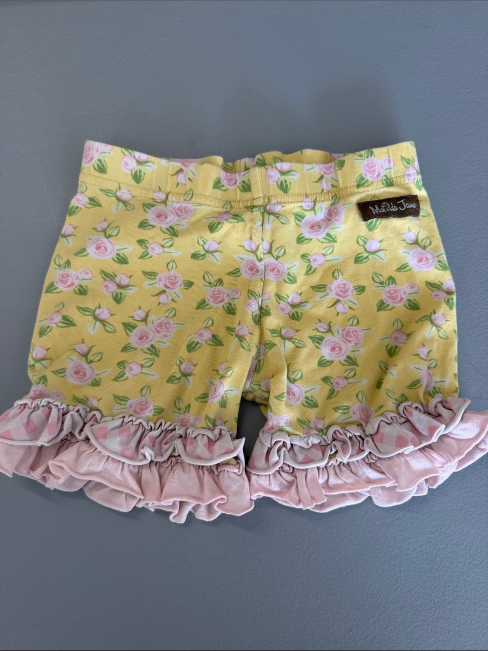 Matilda Jane Yellow Floral Ruffle Shorts with Pink Trim